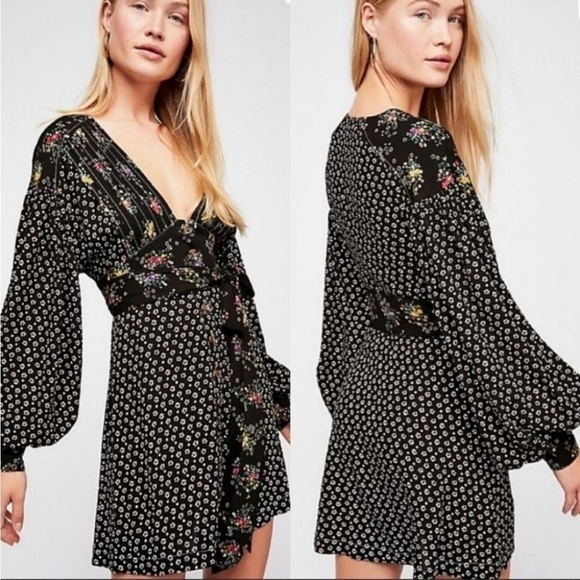FREE PEOPLE Black Wonderland Printed Mini Dress - Picture 2 of 6
